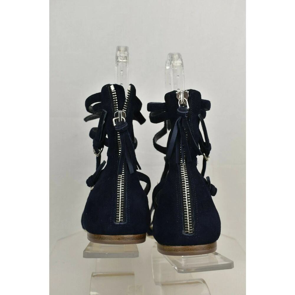 NEW MIU MIU PRADA BLUE SUEDE ESPADRILLES GLADIATOR BUCKLES ZIP FLATS SANDALS 38 - Picture 2 of 9